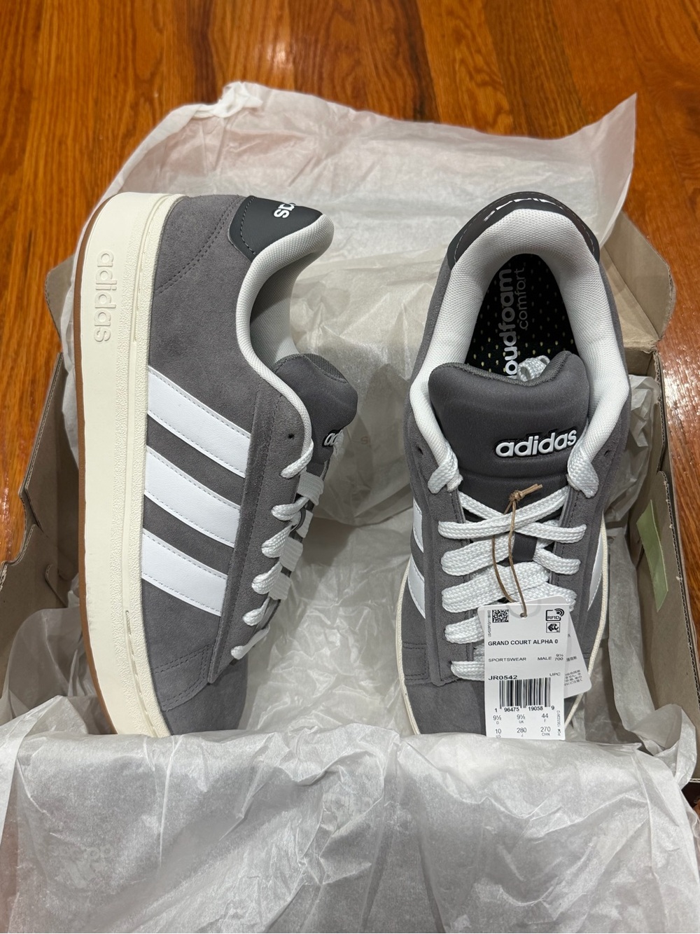 adidas Men’s Grand Court Alpha Suede Sneakers - Gray/White Size US 10